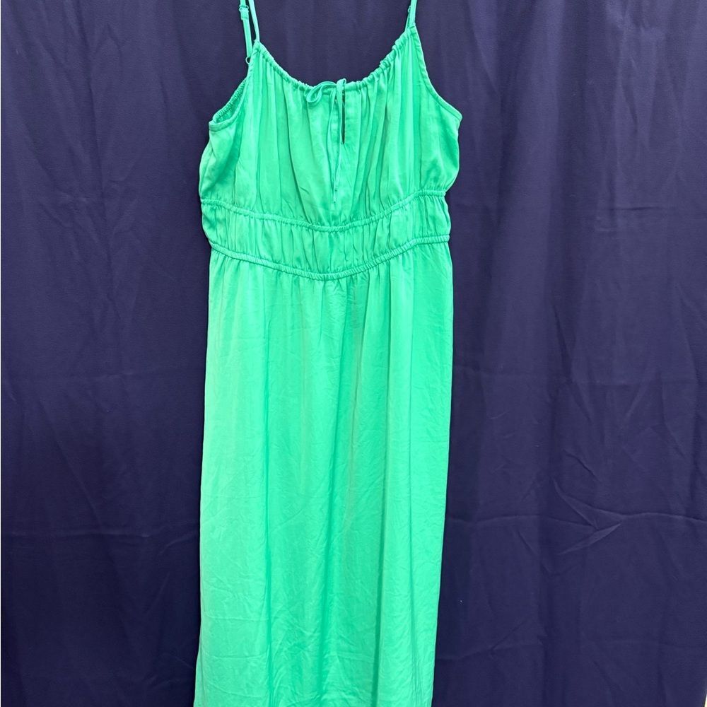 NWOT ON 34TH Kelly Green Maxi Dress XL Ruched Slip Strappy Summer Soft Vacation